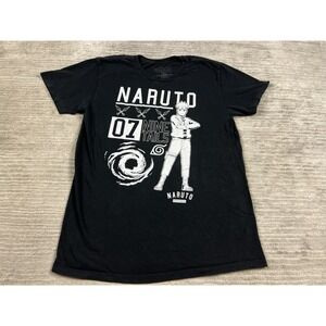 Naruto Anime Shirt Men Large Black Short Sleeve Shippuden Nine Tails 100% Cotton